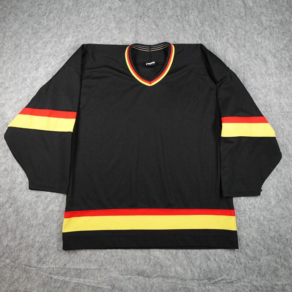 CCM Jersey Mens Large Black Red Yellow Striped Maska Air Knit Hockey Blank